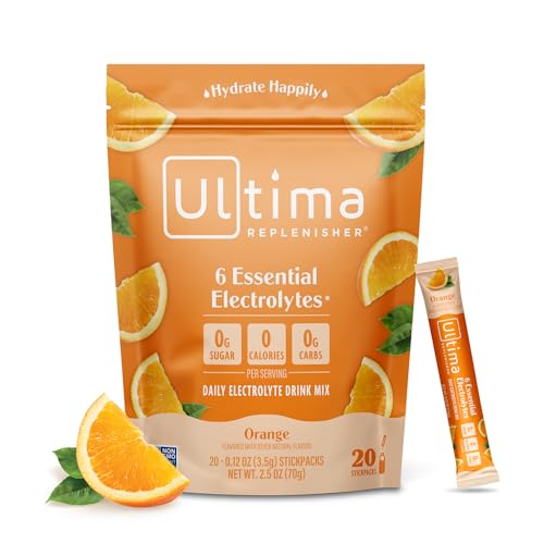 SL Travel Supplements - Ultima Replenisher Daily Electrolyte Drink Mix – Original Variety, 20 Packets – Hydration Packets with 6 Electrolytes & Minerals – Keto Friendly, Vegan, Non- GMO & Sugar-Free Electrolyte Powder