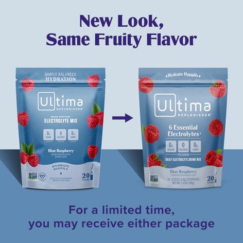 SL Travel Supplements - Ultima Replenisher Daily Electrolyte Drink Mix – Original Variety, 20 Packets – Hydration Packets with 6 Electrolytes & Minerals – Keto Friendly, Vegan, Non- GMO & Sugar-Free Electrolyte Powder
