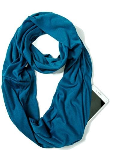 Infinity Loop Solid Color Scarf With Hidden Zipper Pocket For Women - Lightweight Travel Neck Wrap