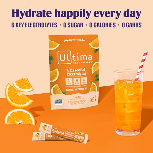 SL Travel Supplements - Ultima Replenisher Daily Electrolyte Drink Mix – Original Variety, 20 Packets – Hydration Packets with 6 Electrolytes & Minerals – Keto Friendly, Vegan, Non- GMO & Sugar-Free Electrolyte Powder