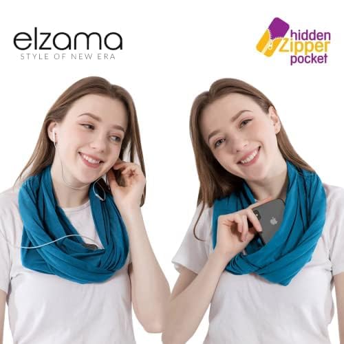 Infinity Loop Solid Color Scarf With Hidden Zipper Pocket For Women - Lightweight Travel Neck Wrap