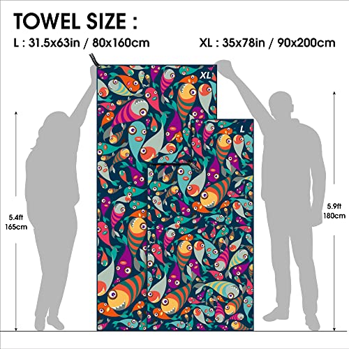 SL Travel Gear - 4Monster Microfiber Beach Towel Quick Dry,Super Absorbent Lightweight Travel Towel for Swimmers, Sand Free Camping Towel, Beach Towels for Pool, Swim, Water Sports,Yoga,Gym,Backpacking