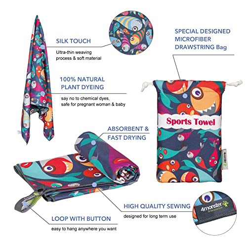 SL Travel Gear - 4Monster Microfiber Beach Towel Quick Dry,Super Absorbent Lightweight Travel Towel for Swimmers, Sand Free Camping Towel, Beach Towels for Pool, Swim, Water Sports,Yoga,Gym,Backpacking