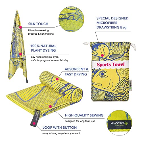 SL Travel Gear - 4Monster Microfiber Beach Towel Quick Dry,Super Absorbent Lightweight Travel Towel for Swimmers, Sand Free Camping Towel, Beach Towels for Pool, Swim, Water Sports,Yoga,Gym,Backpacking