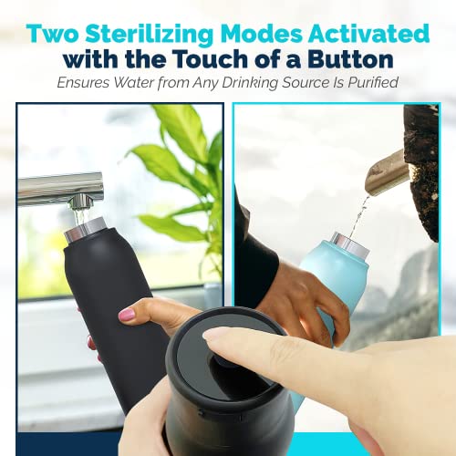 SL Travel Gear WB - Go Self-Cleaning UV Water Bottle - 18.6 oz Insulated Stainless-Steel Rechargeable Reusable Bottle Push Button Sterilization Travel Friendly BPA Free Leakproof Safety Lock and Touch Sensor