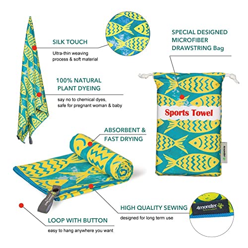 SL Travel Gear - 4Monster Microfiber Beach Towel Quick Dry,Super Absorbent Lightweight Travel Towel for Swimmers, Sand Free Camping Towel, Beach Towels for Pool, Swim, Water Sports,Yoga,Gym,Backpacking