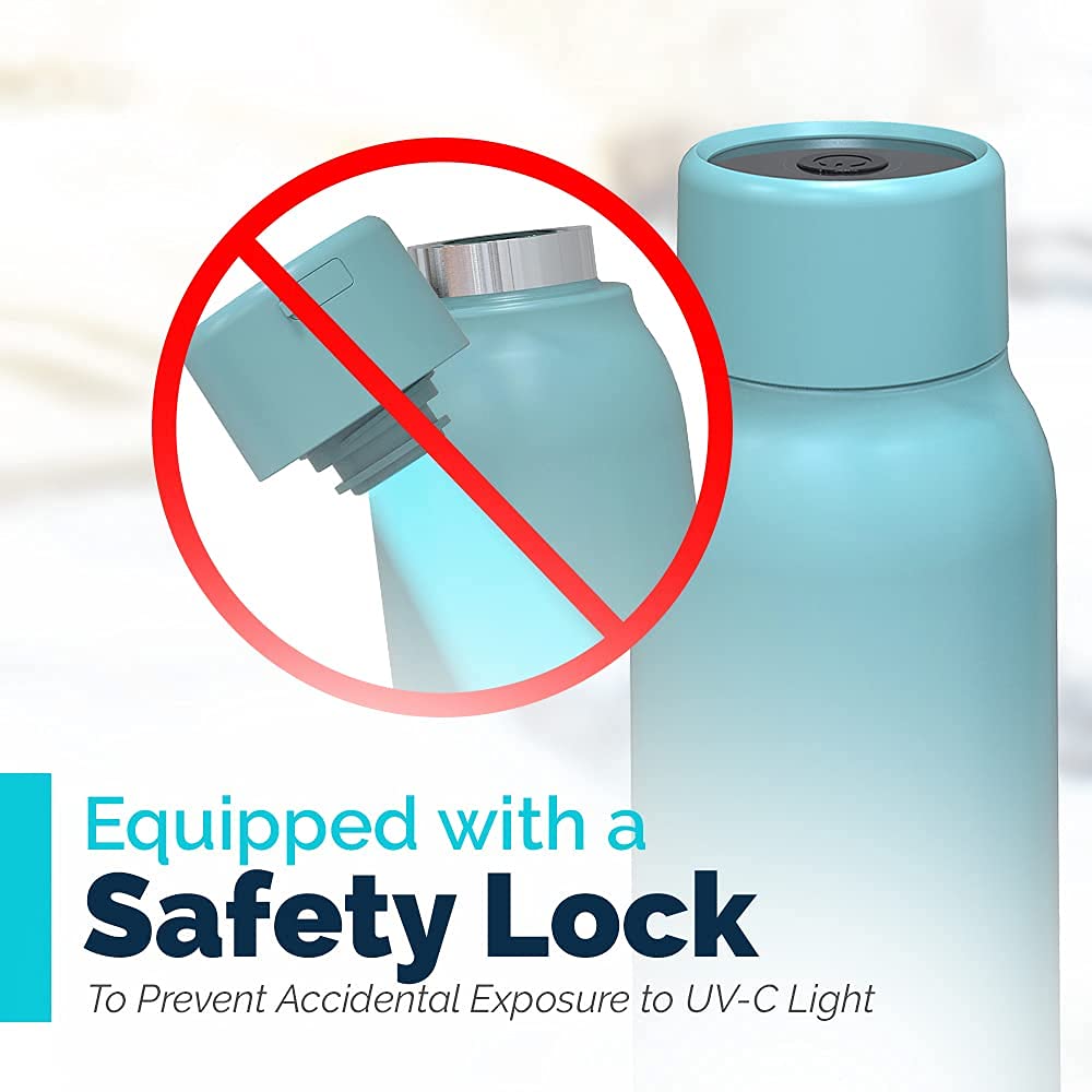 SL Travel Gear WB - Go Self-Cleaning UV Water Bottle - 18.6 oz Insulated Stainless-Steel Rechargeable Reusable Bottle Push Button Sterilization Travel Friendly BPA Free Leakproof Safety Lock and Touch Sensor