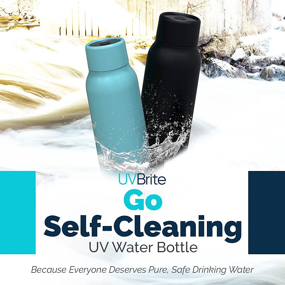 SL Travel Gear WB - Go Self-Cleaning UV Water Bottle - 18.6 oz Insulated Stainless-Steel Rechargeable Reusable Bottle Push Button Sterilization Travel Friendly BPA Free Leakproof Safety Lock and Touch Sensor