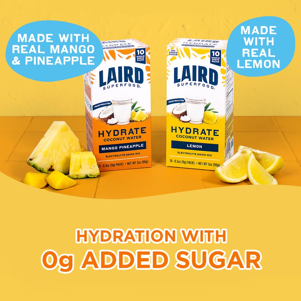 SL Travel Supplements - Laird Superfood HYDRATE Coconut Water Powder Drink Supplement with Coconut Water and Auqamin, All Natural, No Added Sugars, Gluten-Free, Non-GMO, Vegan, 8 oz. Bag, Pack of 1