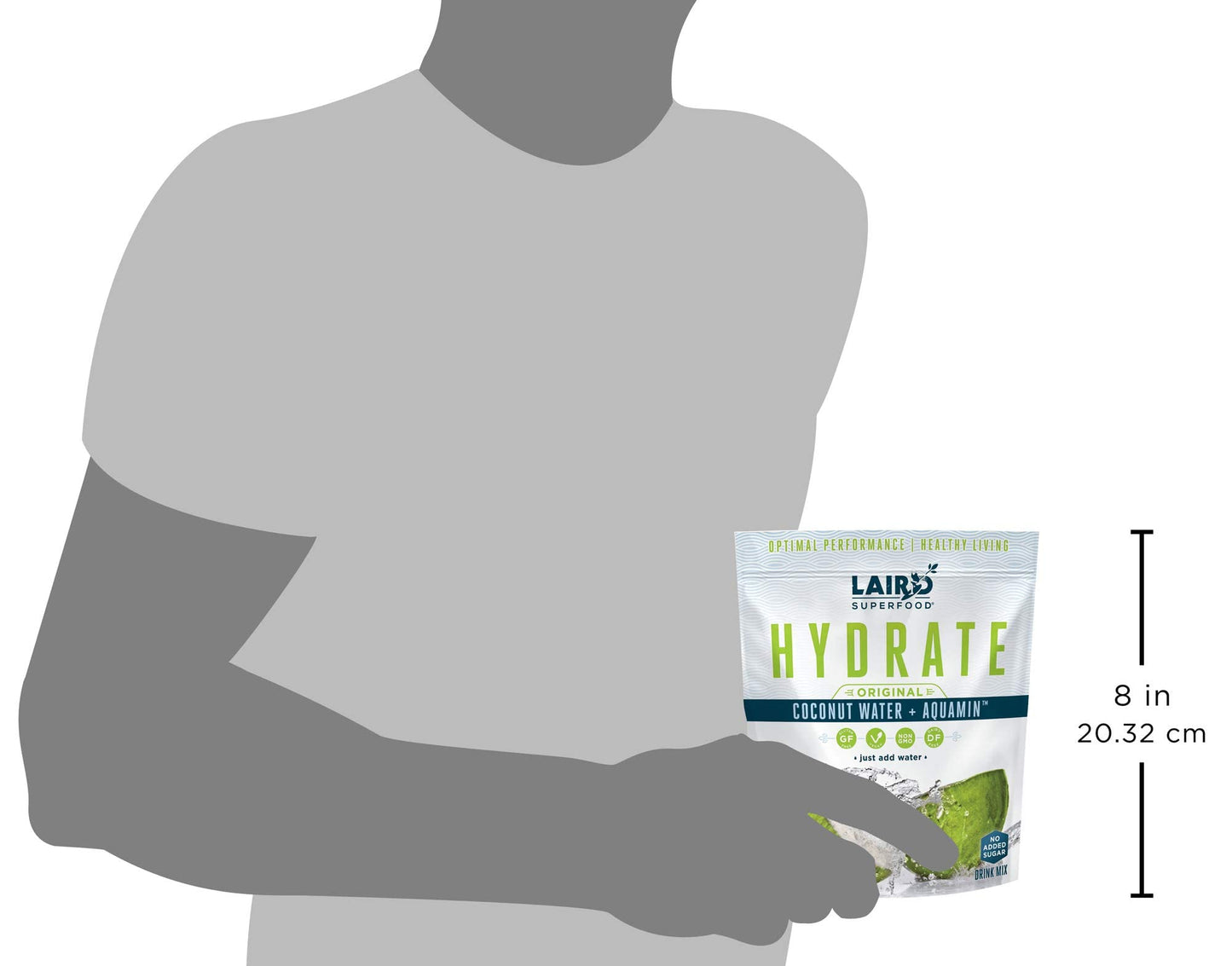 SL Travel Supplements - Laird Superfood HYDRATE Coconut Water Powder Drink Supplement with Coconut Water and Auqamin, All Natural, No Added Sugars, Gluten-Free, Non-GMO, Vegan, 8 oz. Bag, Pack of 1