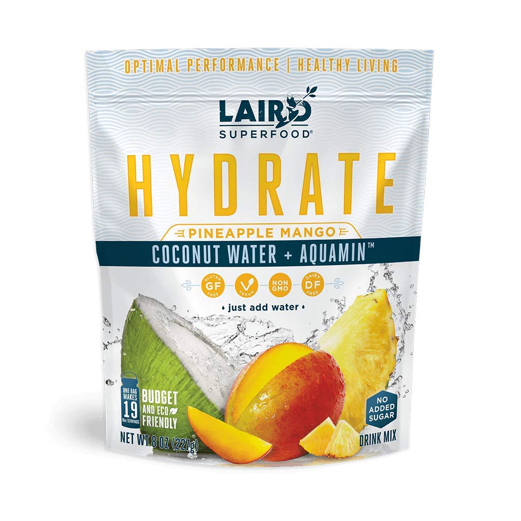 SL Travel Supplements - Laird Superfood HYDRATE Coconut Water Powder Drink Supplement with Coconut Water and Auqamin, All Natural, No Added Sugars, Gluten-Free, Non-GMO, Vegan, 8 oz. Bag, Pack of 1