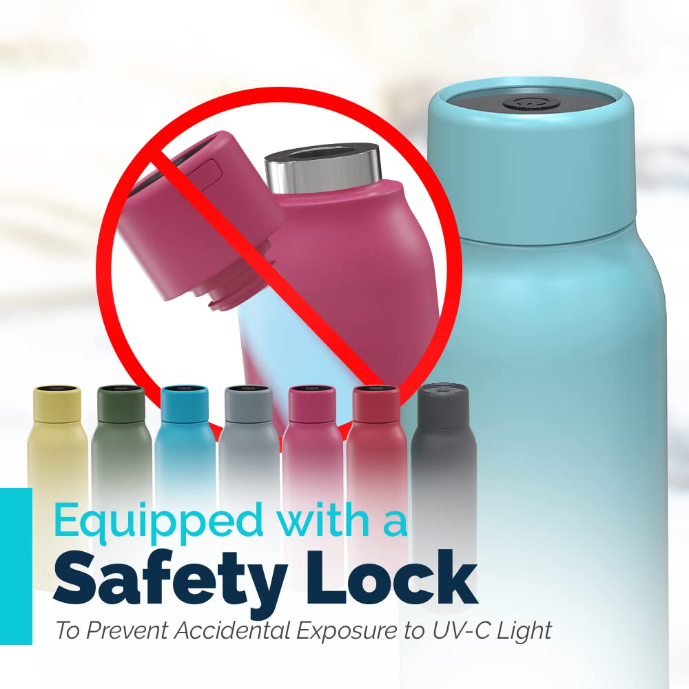 SL Travel Gear WB - Go Self-Cleaning UV Water Bottle - 18.6 oz Insulated Stainless-Steel Rechargeable Reusable Bottle Push Button Sterilization Travel Friendly BPA Free Leakproof Safety Lock and Touch Sensor