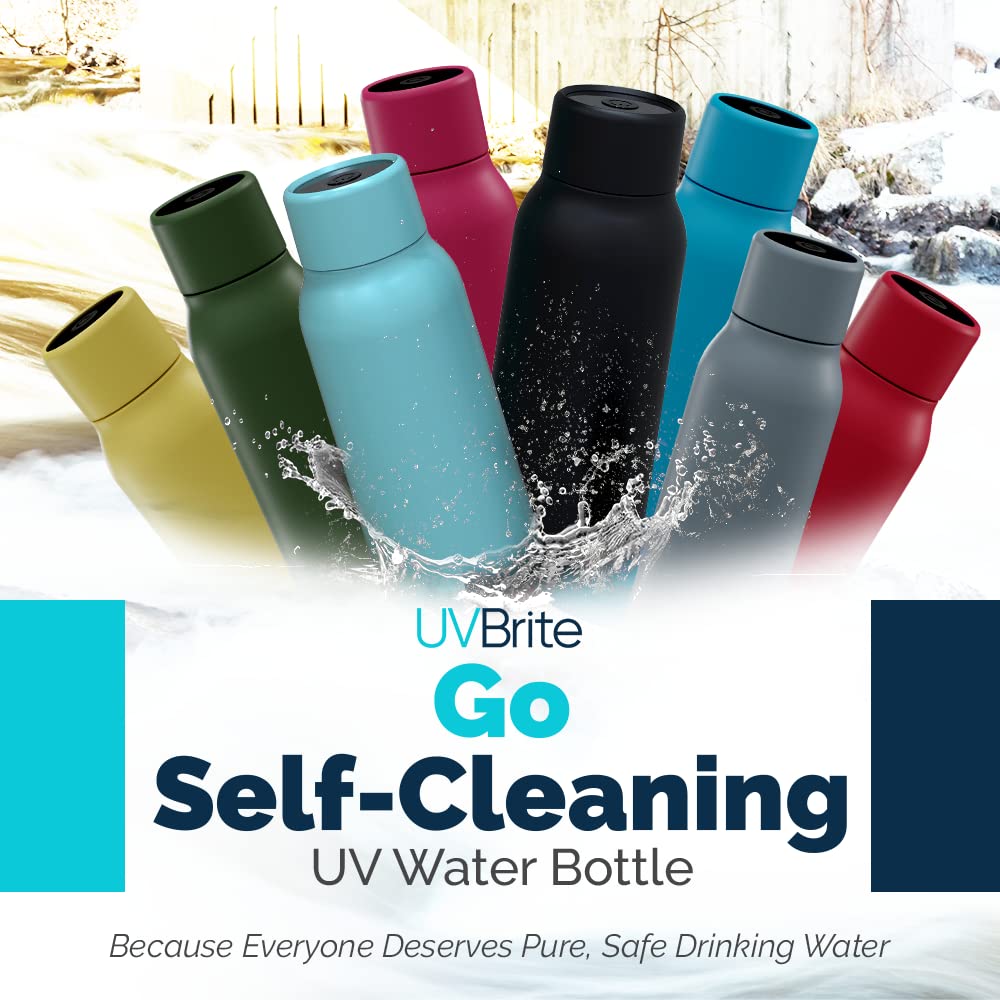 SL Travel Gear WB - Go Self-Cleaning UV Water Bottle - 18.6 oz Insulated Stainless-Steel Rechargeable Reusable Bottle Push Button Sterilization Travel Friendly BPA Free Leakproof Safety Lock and Touch Sensor