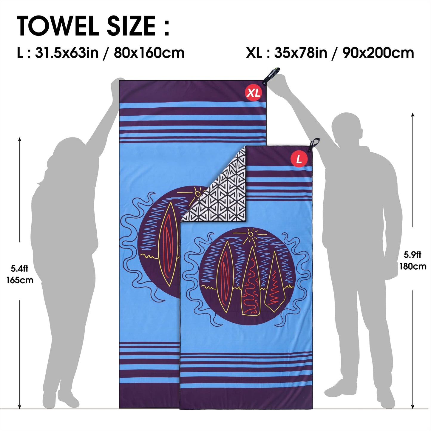 SL Travel Gear - 4Monster Microfiber Beach Towel Quick Dry,Super Absorbent Lightweight Travel Towel for Swimmers, Sand Free Camping Towel, Beach Towels for Pool, Swim, Water Sports,Yoga,Gym,Backpacking