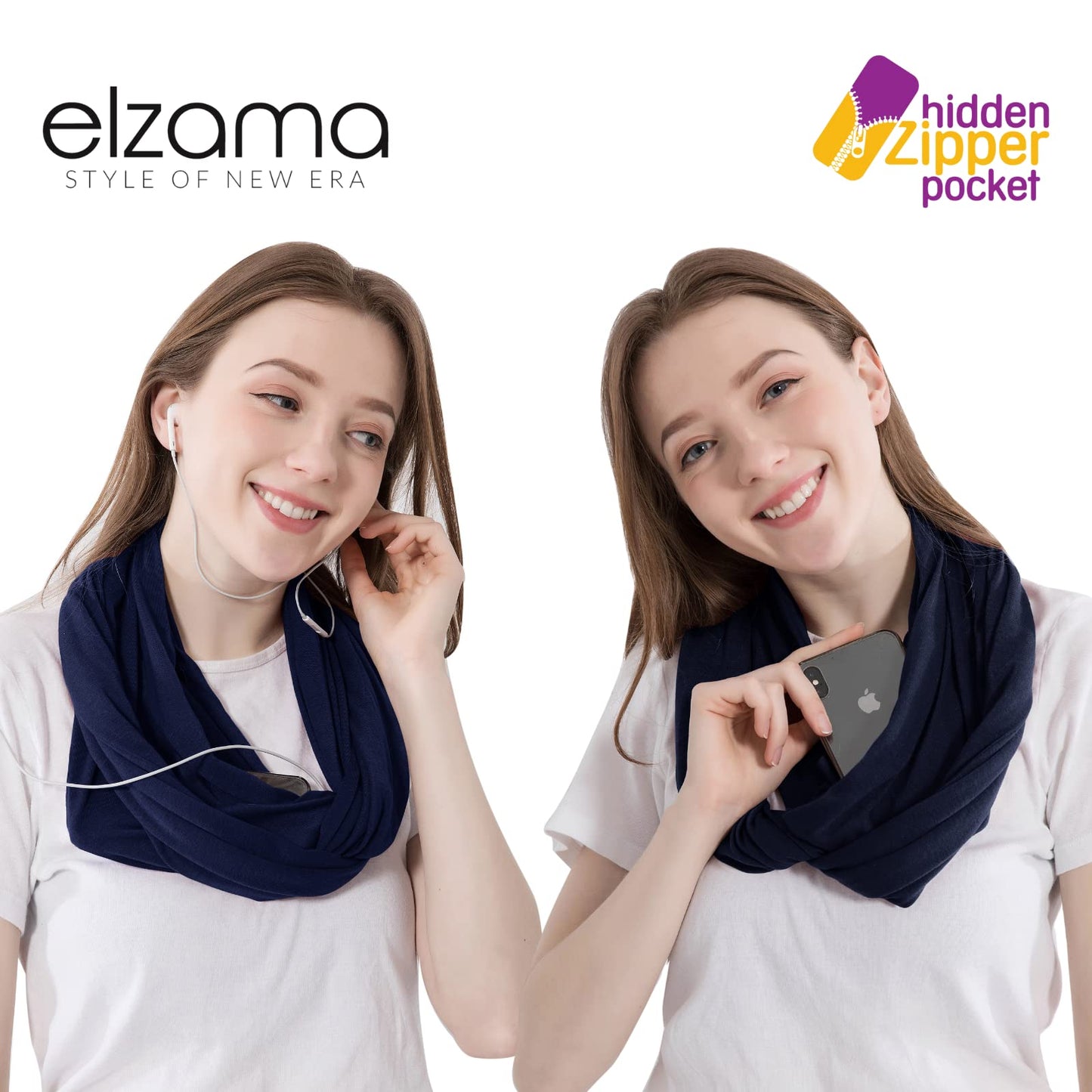 Infinity Loop Solid Color Scarf With Hidden Zipper Pocket For Women - Lightweight Travel Neck Wrap
