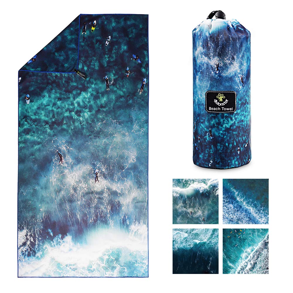 SL Travel Gear - 4Monster Microfiber Beach Towel Quick Dry,Super Absorbent Lightweight Travel Towel for Swimmers, Sand Free Camping Towel, Beach Towels for Pool, Swim, Water Sports,Yoga,Gym,Backpacking