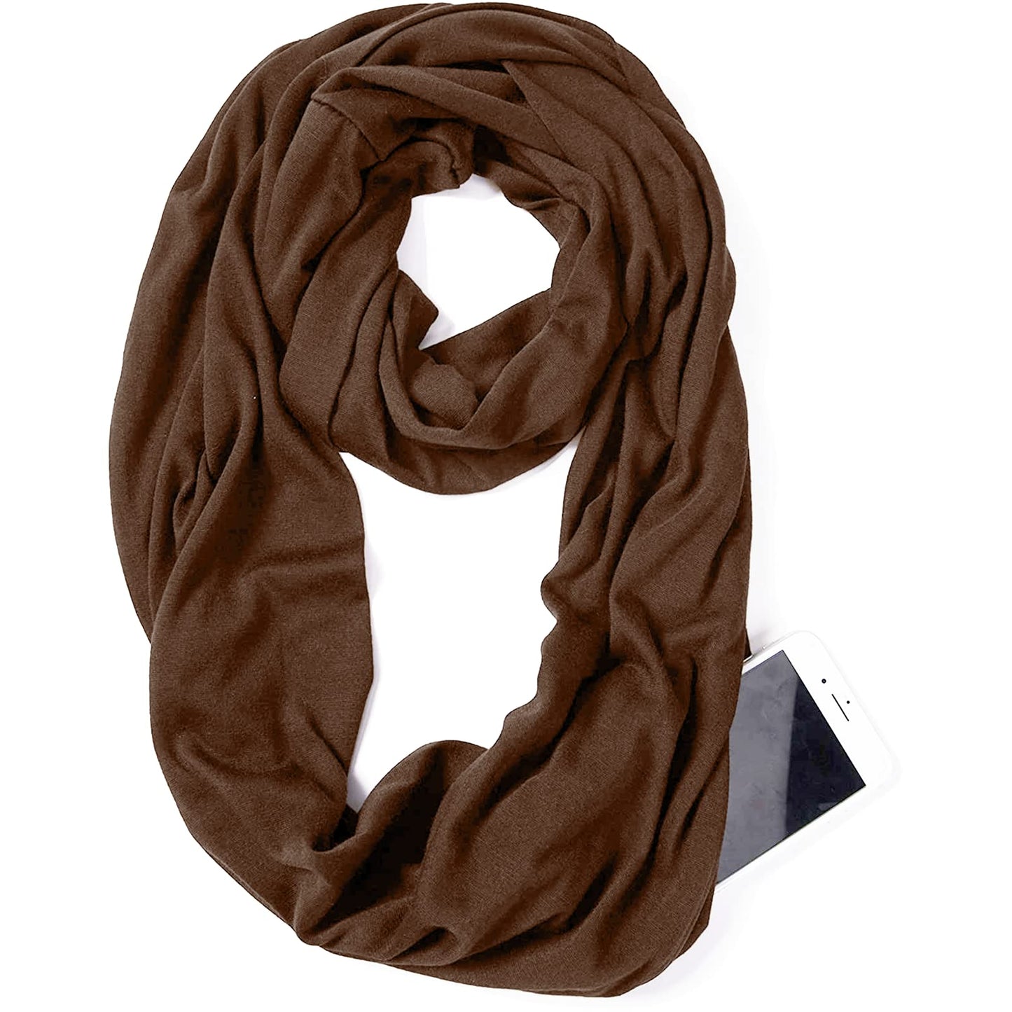 Infinity Loop Solid Color Scarf With Hidden Zipper Pocket For Women - Lightweight Travel Neck Wrap