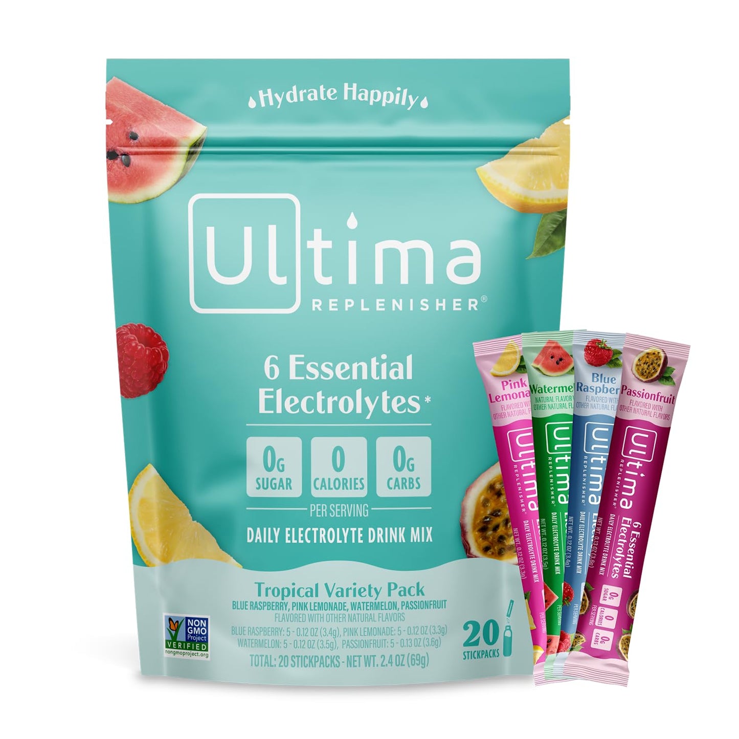 SL Travel Supplements - Ultima Replenisher Daily Electrolyte Drink Mix – Original Variety, 20 Packets – Hydration Packets with 6 Electrolytes & Minerals – Keto Friendly, Vegan, Non- GMO & Sugar-Free Electrolyte Powder