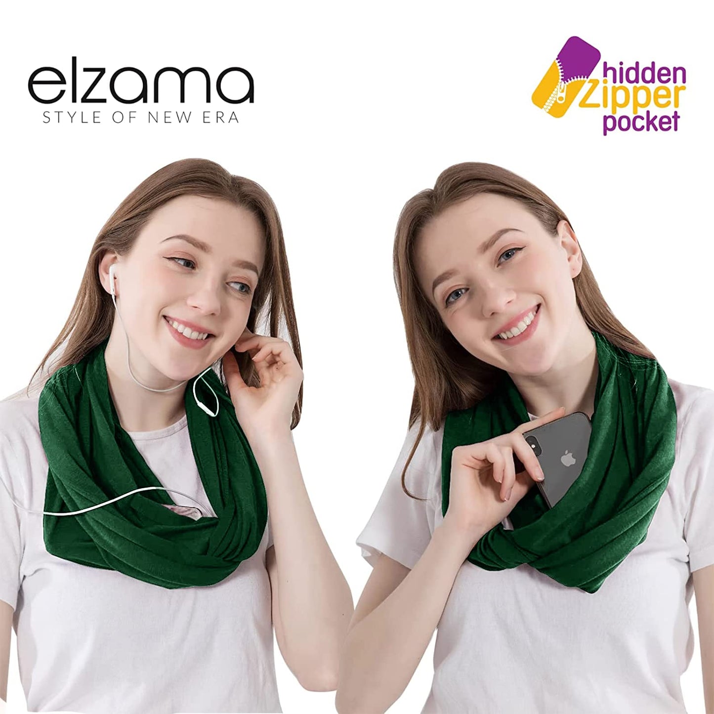 Infinity Loop Solid Color Scarf With Hidden Zipper Pocket For Women - Lightweight Travel Neck Wrap