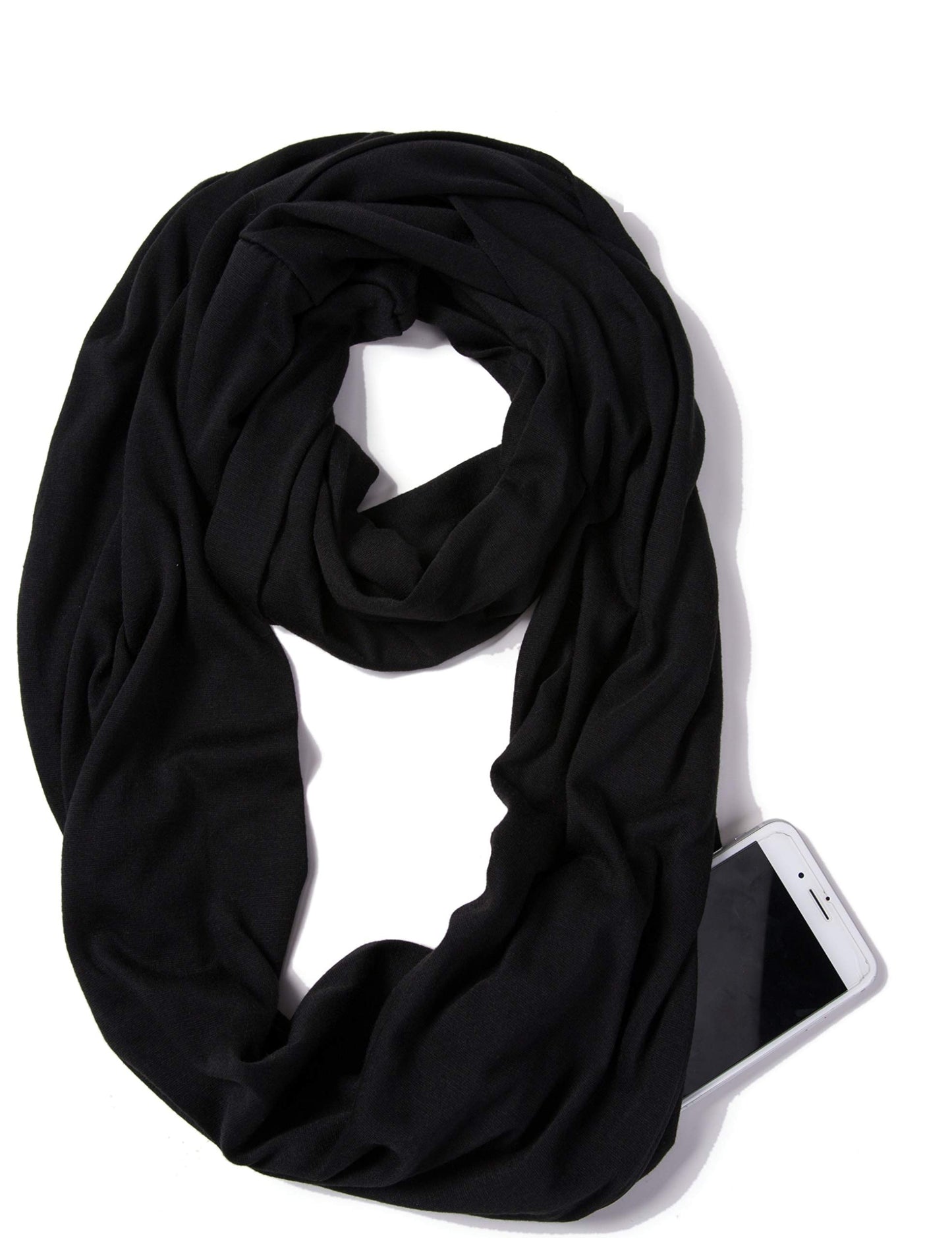 Infinity Loop Solid Color Scarf With Hidden Zipper Pocket For Women - Lightweight Travel Neck Wrap