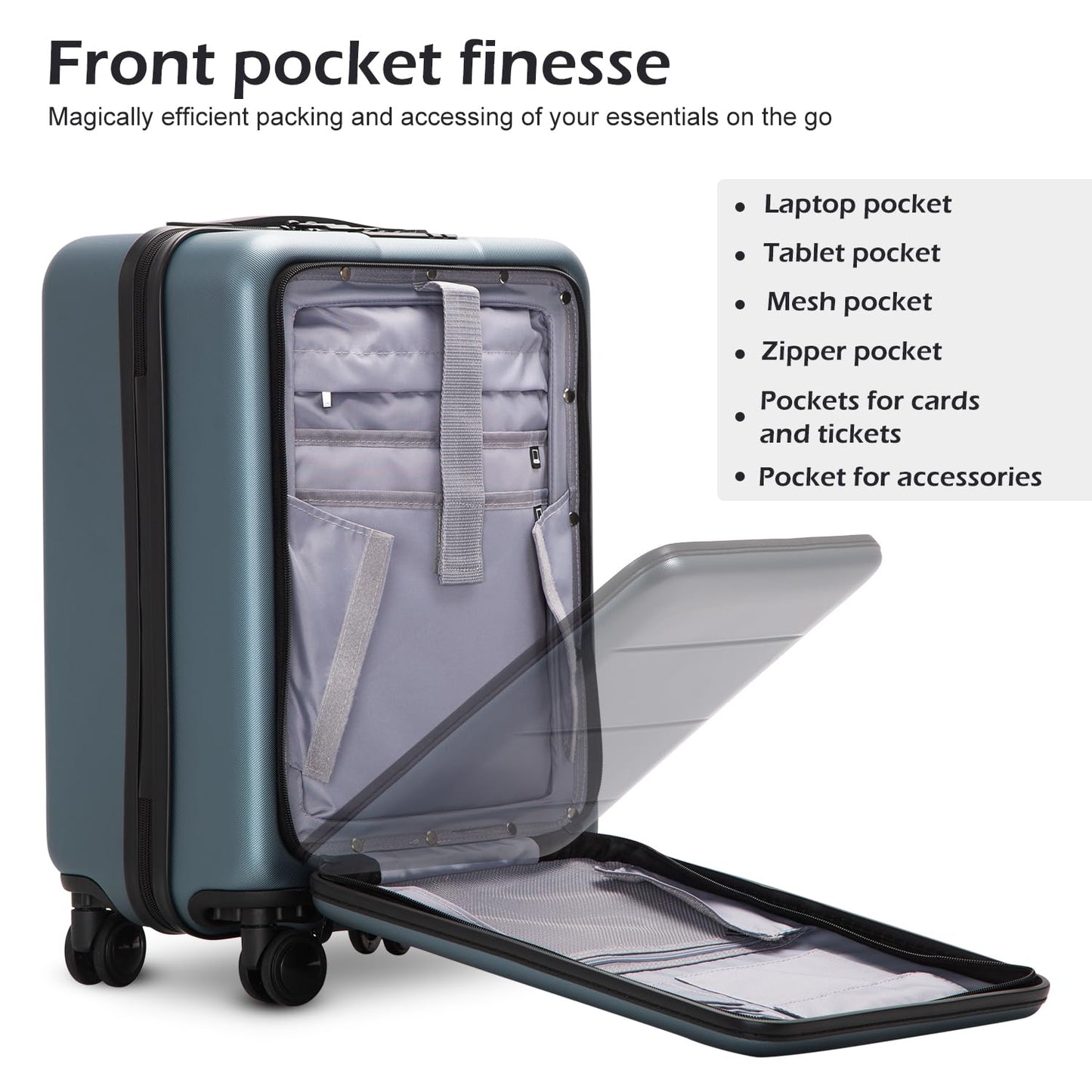 Luggage Suitcase Piece Carry On ABS+PC Spinner Trolley with pocket Compartment(White, 20in(carry on))