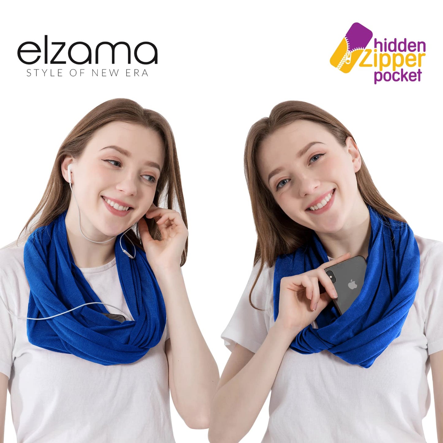Infinity Loop Solid Color Scarf With Hidden Zipper Pocket For Women - Lightweight Travel Neck Wrap