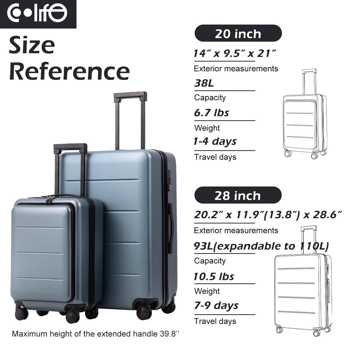Luggage Suitcase Piece Carry On ABS+PC Spinner Trolley with pocket Compartment(White, 20in(carry on))