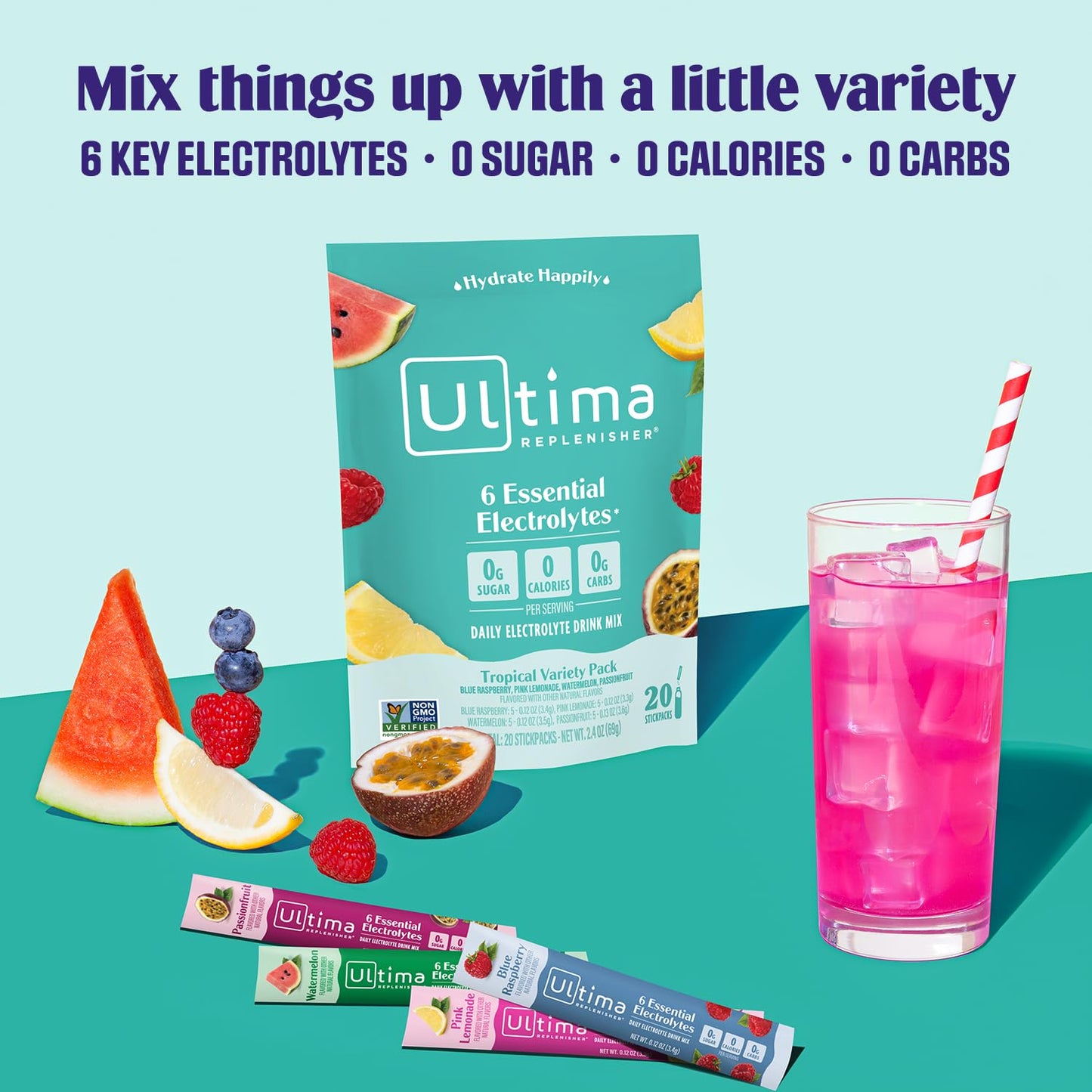 SL Travel Supplements - Ultima Replenisher Daily Electrolyte Drink Mix – Original Variety, 20 Packets – Hydration Packets with 6 Electrolytes & Minerals – Keto Friendly, Vegan, Non- GMO & Sugar-Free Electrolyte Powder