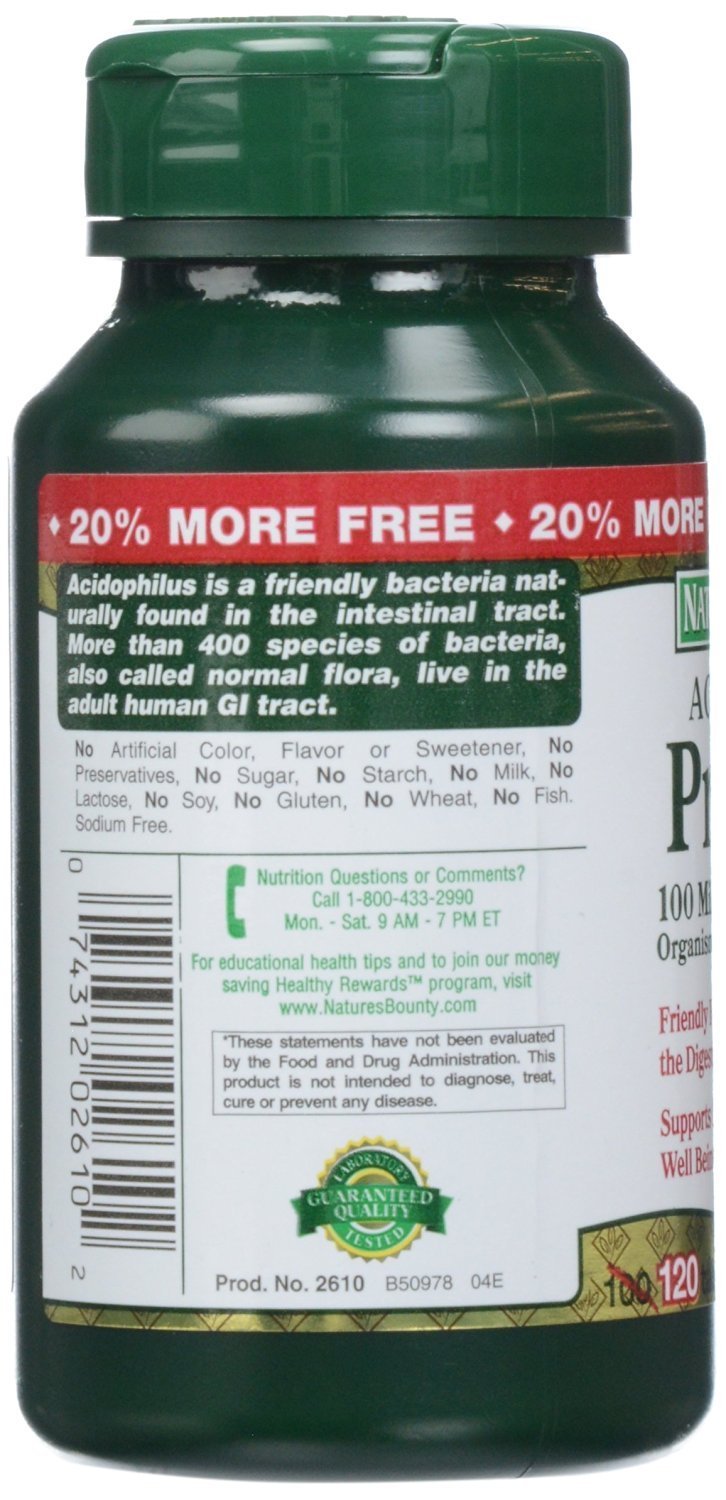 SL Travel Supplements - Nature's Bounty Acidophilus Probiotic, Daily Probiotic Supplement, Supports Digestive Health, 1 Pack, 120 Tablets