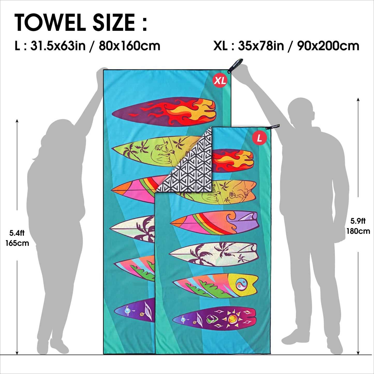 SL Travel Gear - 4Monster Microfiber Beach Towel Quick Dry,Super Absorbent Lightweight Travel Towel for Swimmers, Sand Free Camping Towel, Beach Towels for Pool, Swim, Water Sports,Yoga,Gym,Backpacking