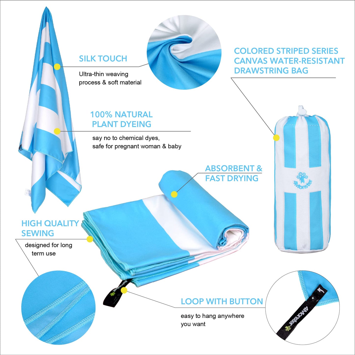 SL Travel Gear - 4Monster Microfiber Beach Towel Quick Dry,Super Absorbent Lightweight Travel Towel for Swimmers, Sand Free Camping Towel, Beach Towels for Pool, Swim, Water Sports,Yoga,Gym,Backpacking
