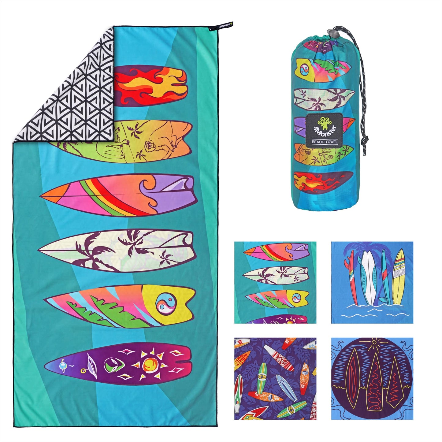 SL Travel Gear - 4Monster Microfiber Beach Towel Quick Dry,Super Absorbent Lightweight Travel Towel for Swimmers, Sand Free Camping Towel, Beach Towels for Pool, Swim, Water Sports,Yoga,Gym,Backpacking
