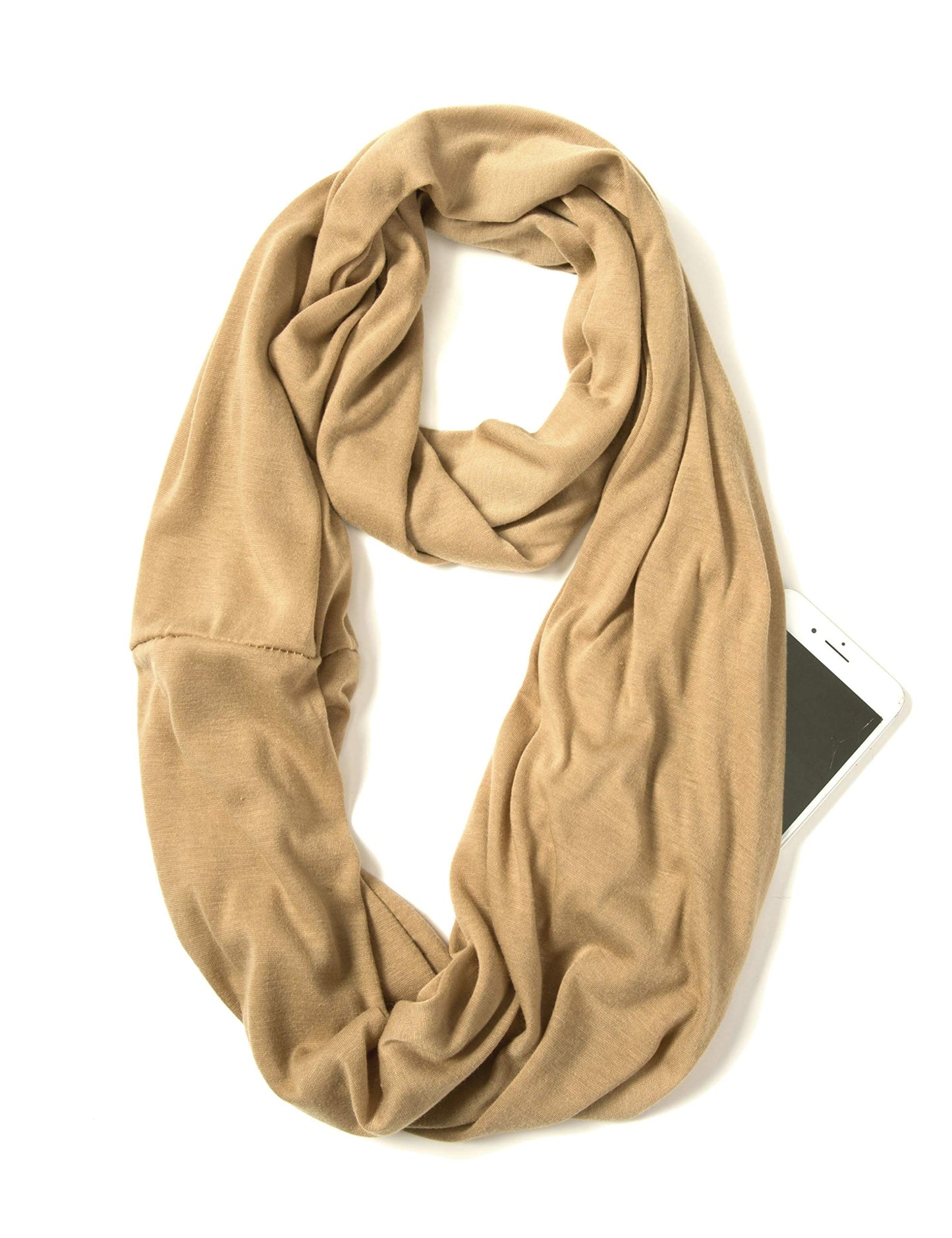 Infinity Loop Solid Color Scarf With Hidden Zipper Pocket For Women - Lightweight Travel Neck Wrap