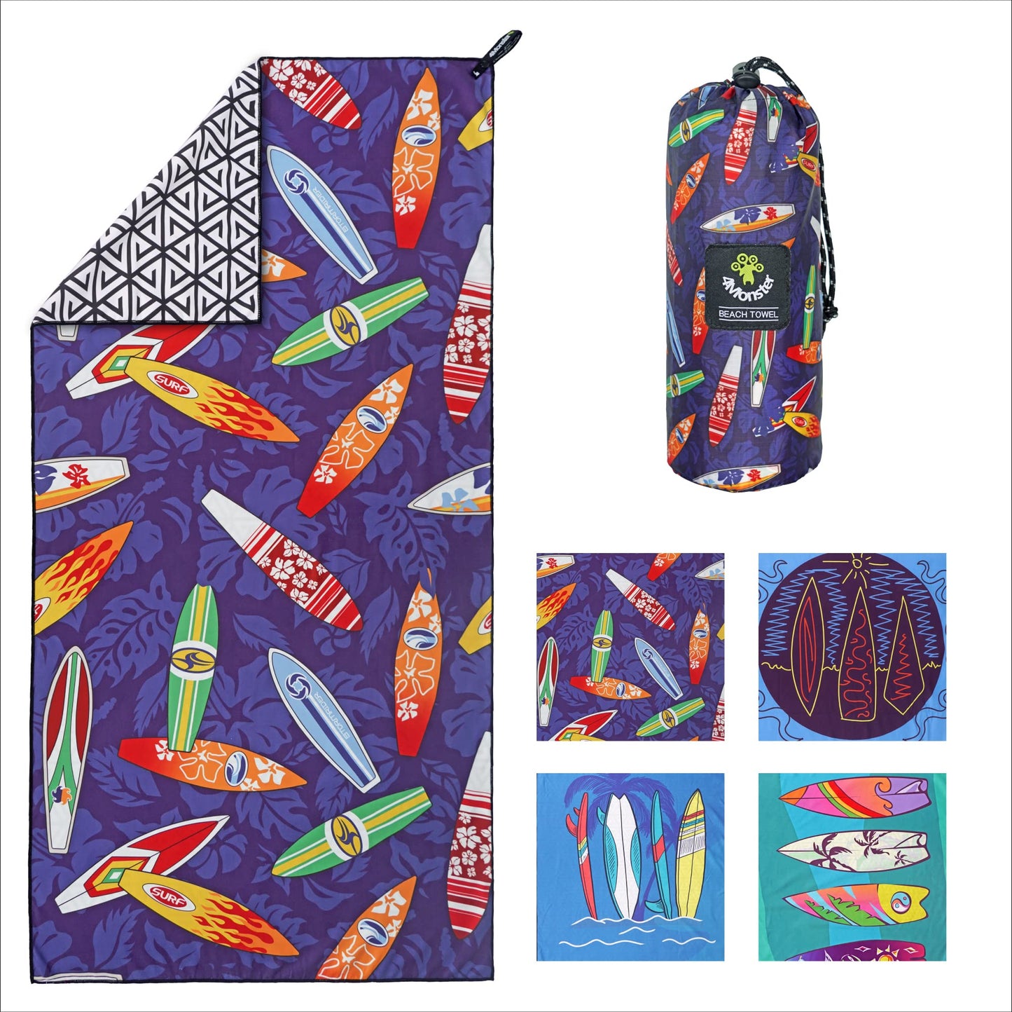 SL Travel Gear - 4Monster Microfiber Beach Towel Quick Dry,Super Absorbent Lightweight Travel Towel for Swimmers, Sand Free Camping Towel, Beach Towels for Pool, Swim, Water Sports,Yoga,Gym,Backpacking
