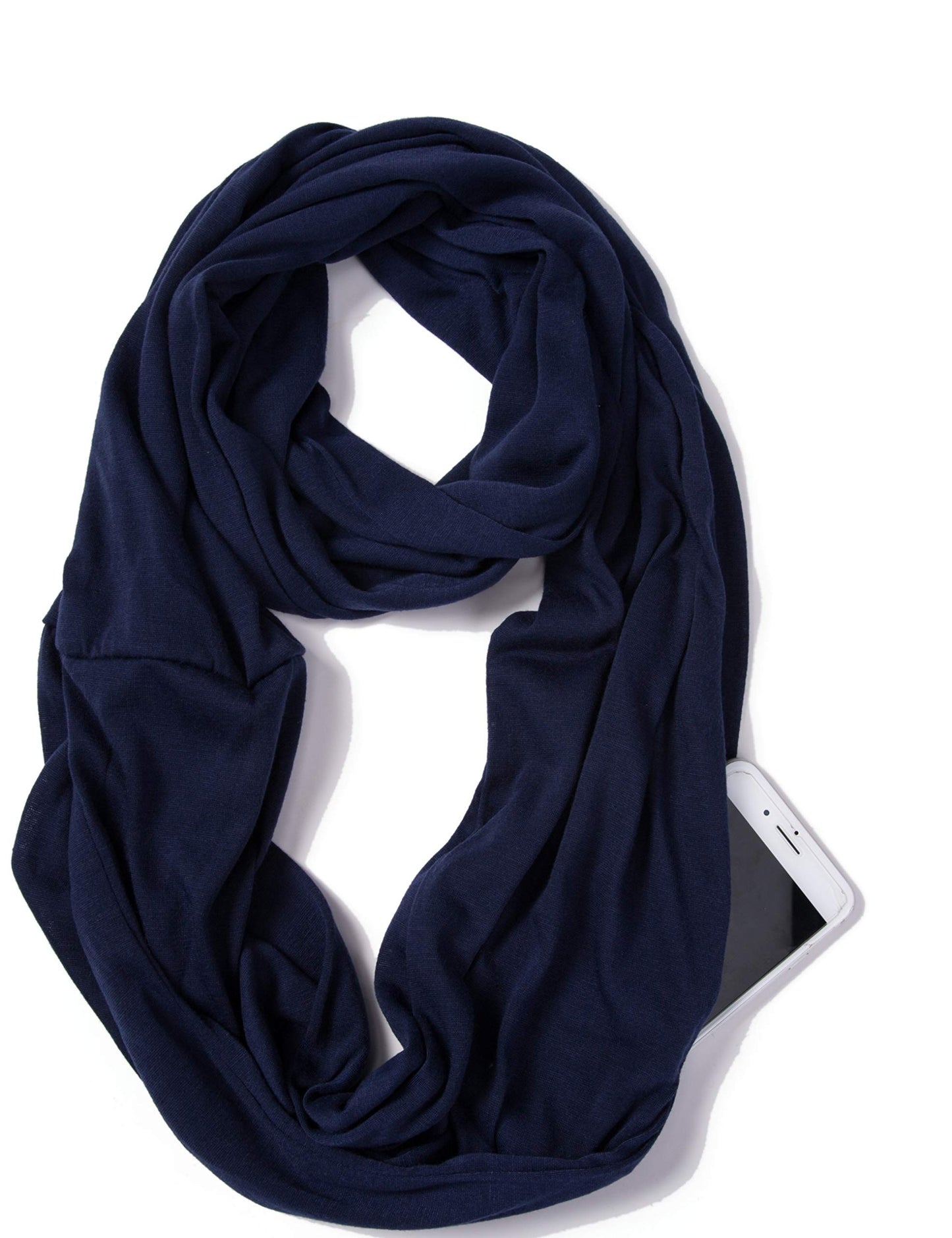 Infinity Loop Solid Color Scarf With Hidden Zipper Pocket For Women - Lightweight Travel Neck Wrap