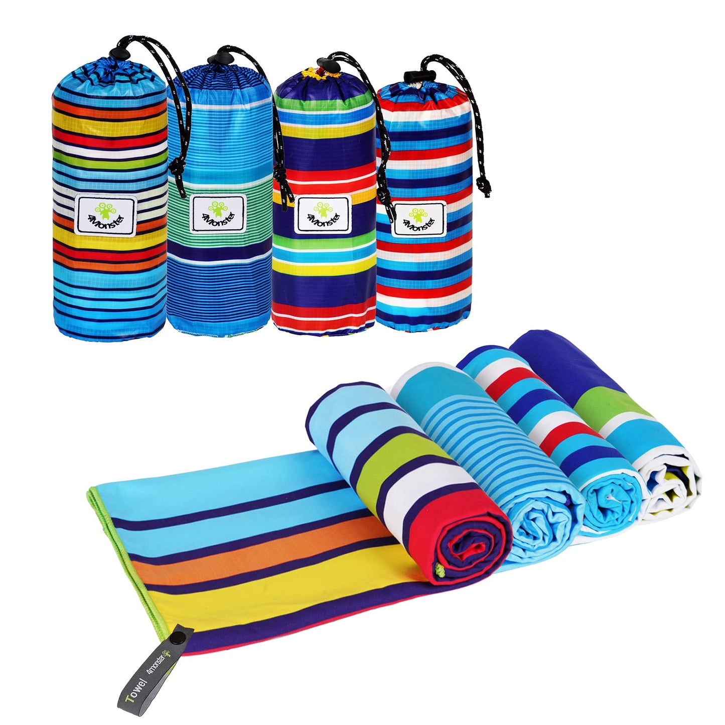 SL Travel Gear - 4Monster Microfiber Beach Towel Quick Dry,Super Absorbent Lightweight Travel Towel for Swimmers, Sand Free Camping Towel, Beach Towels for Pool, Swim, Water Sports,Yoga,Gym,Backpacking