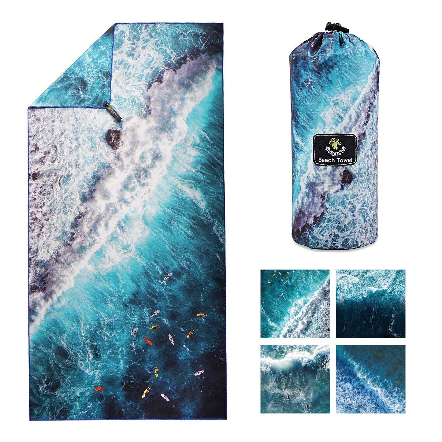SL Travel Gear - 4Monster Microfiber Beach Towel Quick Dry,Super Absorbent Lightweight Travel Towel for Swimmers, Sand Free Camping Towel, Beach Towels for Pool, Swim, Water Sports,Yoga,Gym,Backpacking