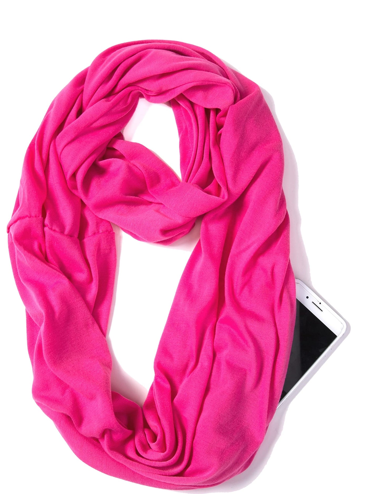 Infinity Loop Solid Color Scarf With Hidden Zipper Pocket For Women - Lightweight Travel Neck Wrap