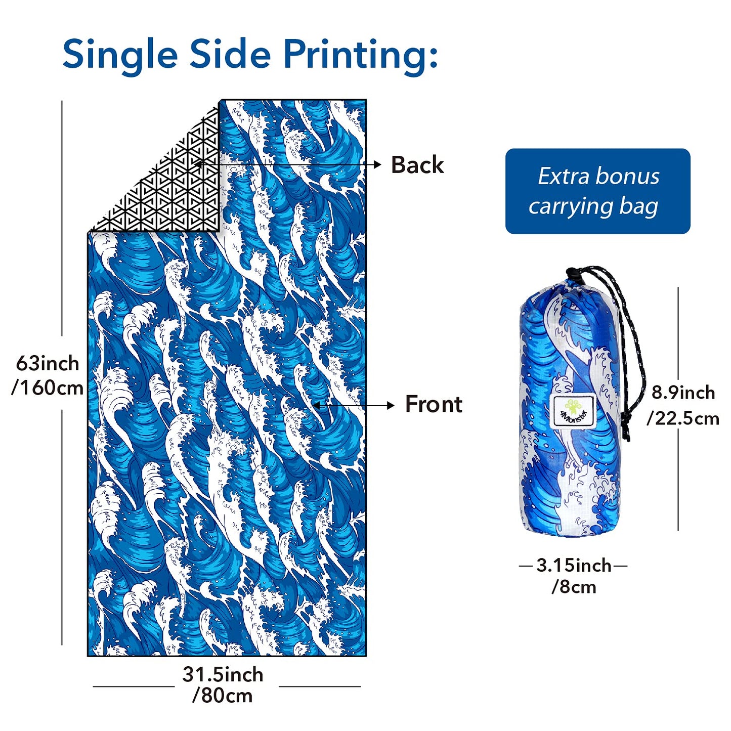 SL Travel Gear - 4Monster Microfiber Beach Towel Quick Dry,Super Absorbent Lightweight Travel Towel for Swimmers, Sand Free Camping Towel, Beach Towels for Pool, Swim, Water Sports,Yoga,Gym,Backpacking
