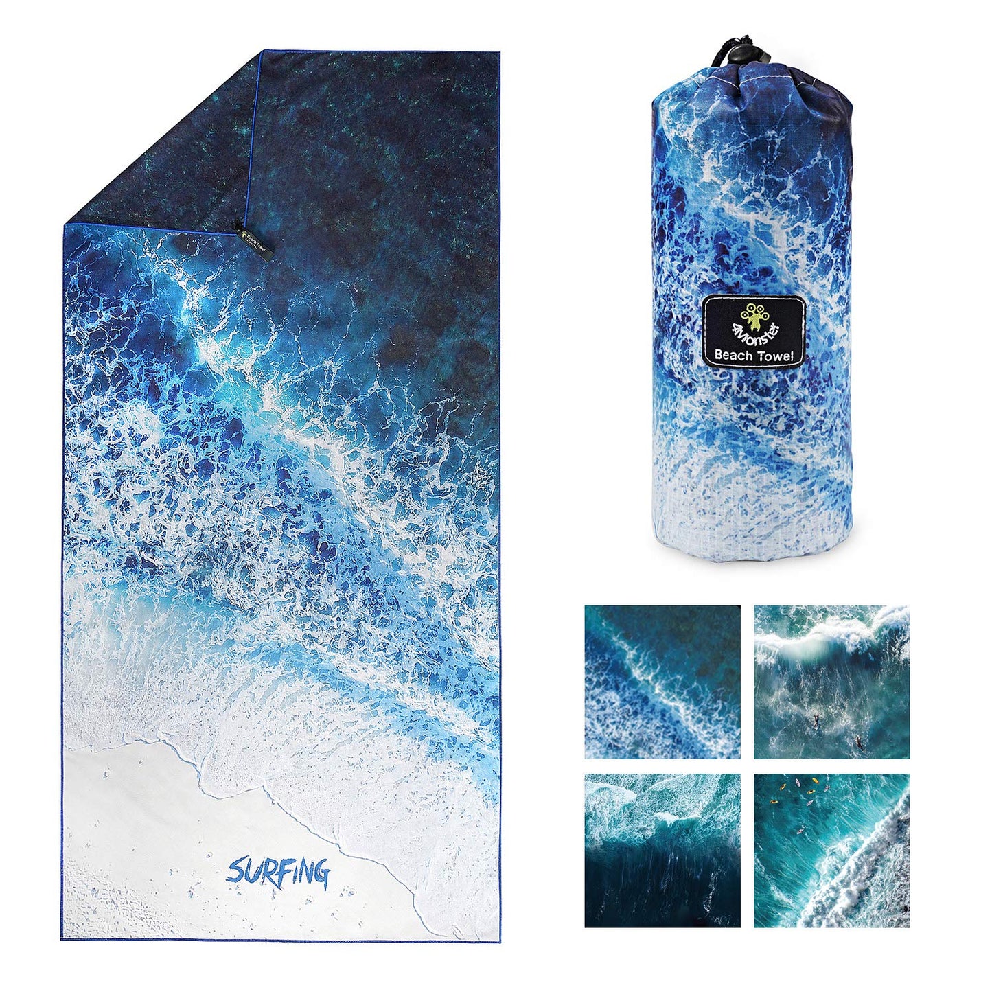 SL Travel Gear - 4Monster Microfiber Beach Towel Quick Dry,Super Absorbent Lightweight Travel Towel for Swimmers, Sand Free Camping Towel, Beach Towels for Pool, Swim, Water Sports,Yoga,Gym,Backpacking