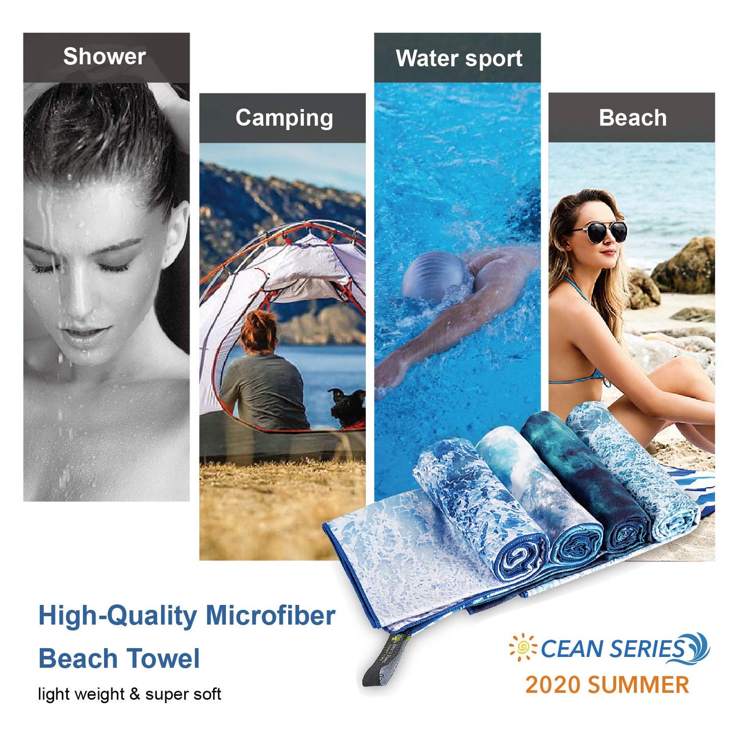 SL Travel Gear - 4Monster Microfiber Beach Towel Quick Dry,Super Absorbent Lightweight Travel Towel for Swimmers, Sand Free Camping Towel, Beach Towels for Pool, Swim, Water Sports,Yoga,Gym,Backpacking