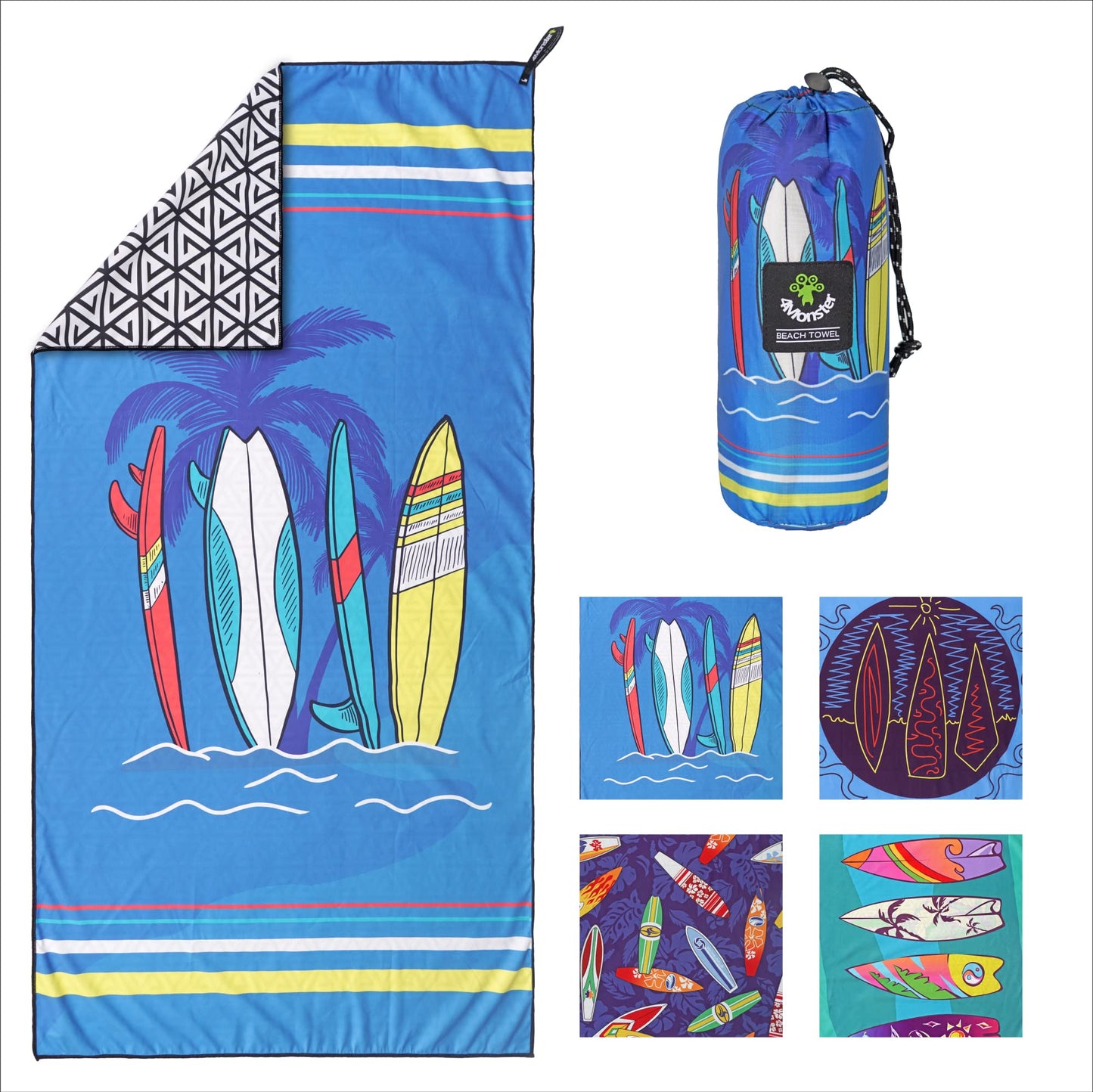 SL Travel Gear - 4Monster Microfiber Beach Towel Quick Dry,Super Absorbent Lightweight Travel Towel for Swimmers, Sand Free Camping Towel, Beach Towels for Pool, Swim, Water Sports,Yoga,Gym,Backpacking