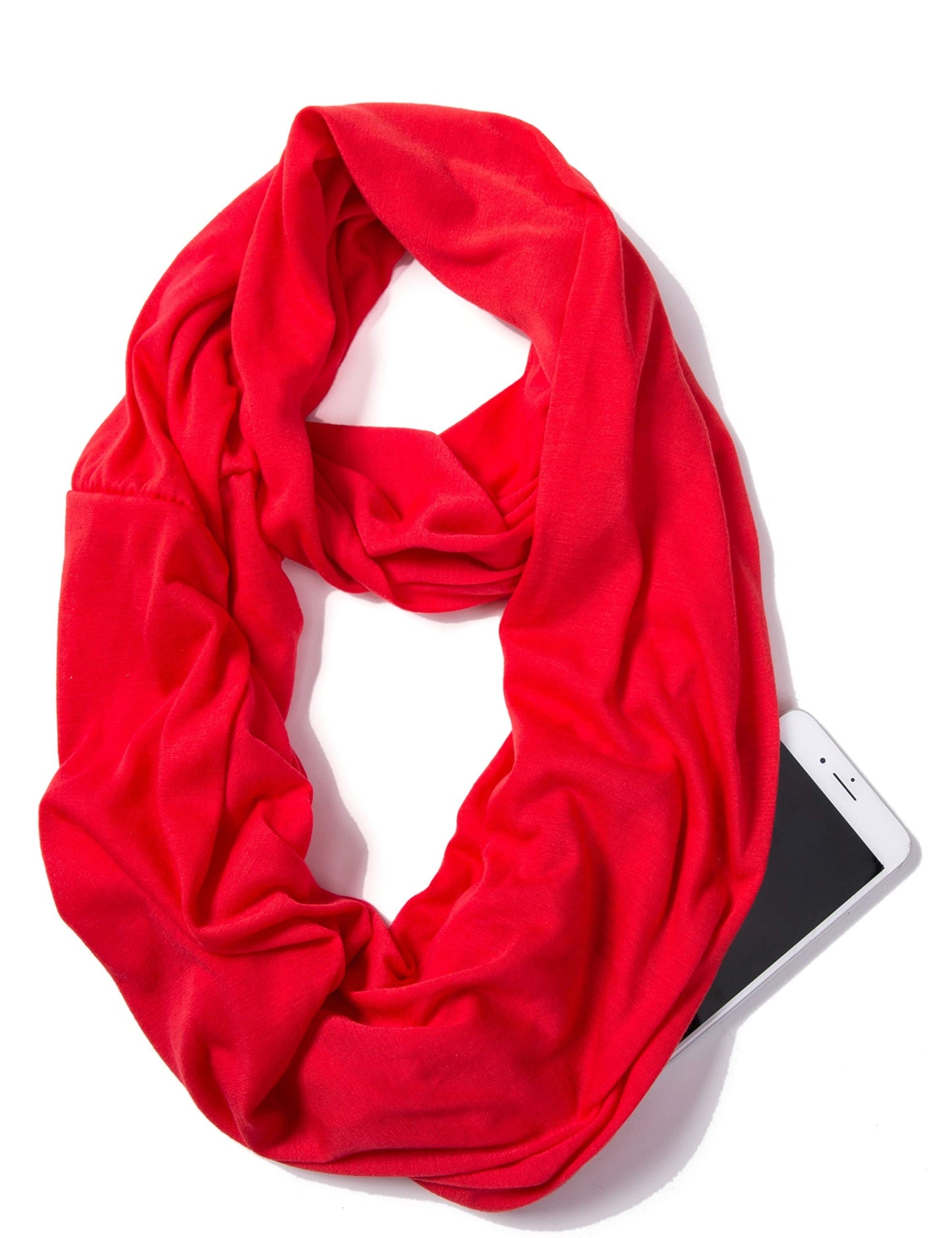 Infinity Loop Solid Color Scarf With Hidden Zipper Pocket For Women - Lightweight Travel Neck Wrap