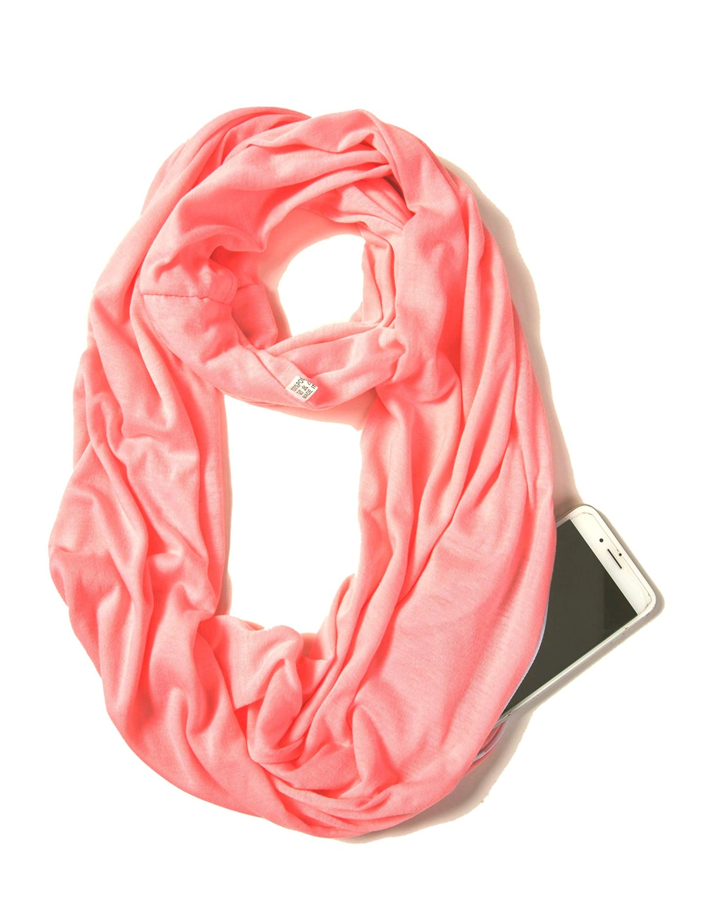 Infinity Loop Solid Color Scarf With Hidden Zipper Pocket For Women - Lightweight Travel Neck Wrap