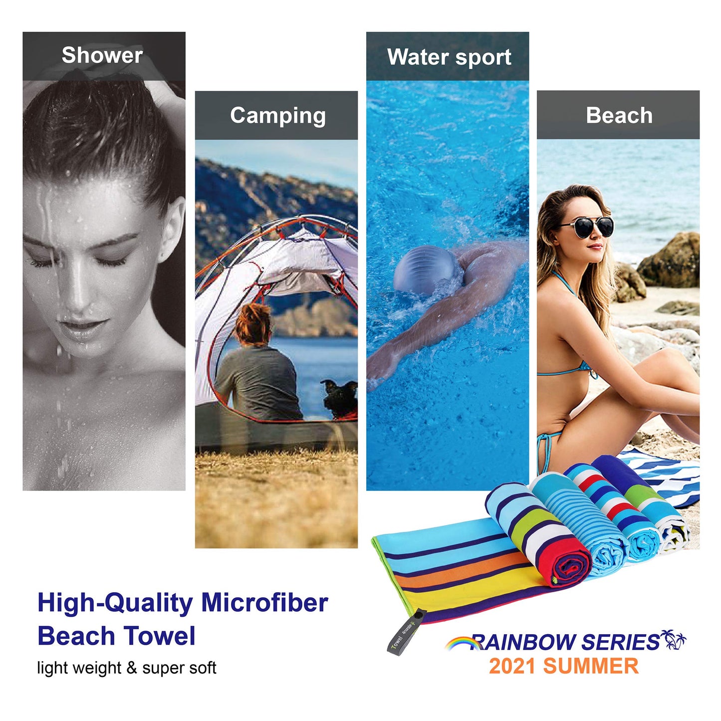 SL Travel Gear - 4Monster Microfiber Beach Towel Quick Dry,Super Absorbent Lightweight Travel Towel for Swimmers, Sand Free Camping Towel, Beach Towels for Pool, Swim, Water Sports,Yoga,Gym,Backpacking