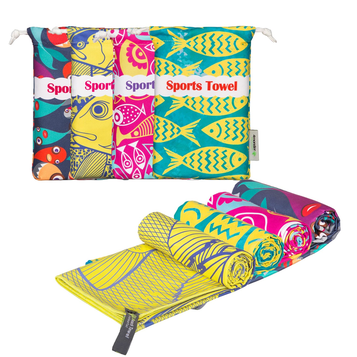 SL Travel Gear - 4Monster Microfiber Beach Towel Quick Dry,Super Absorbent Lightweight Travel Towel for Swimmers, Sand Free Camping Towel, Beach Towels for Pool, Swim, Water Sports,Yoga,Gym,Backpacking