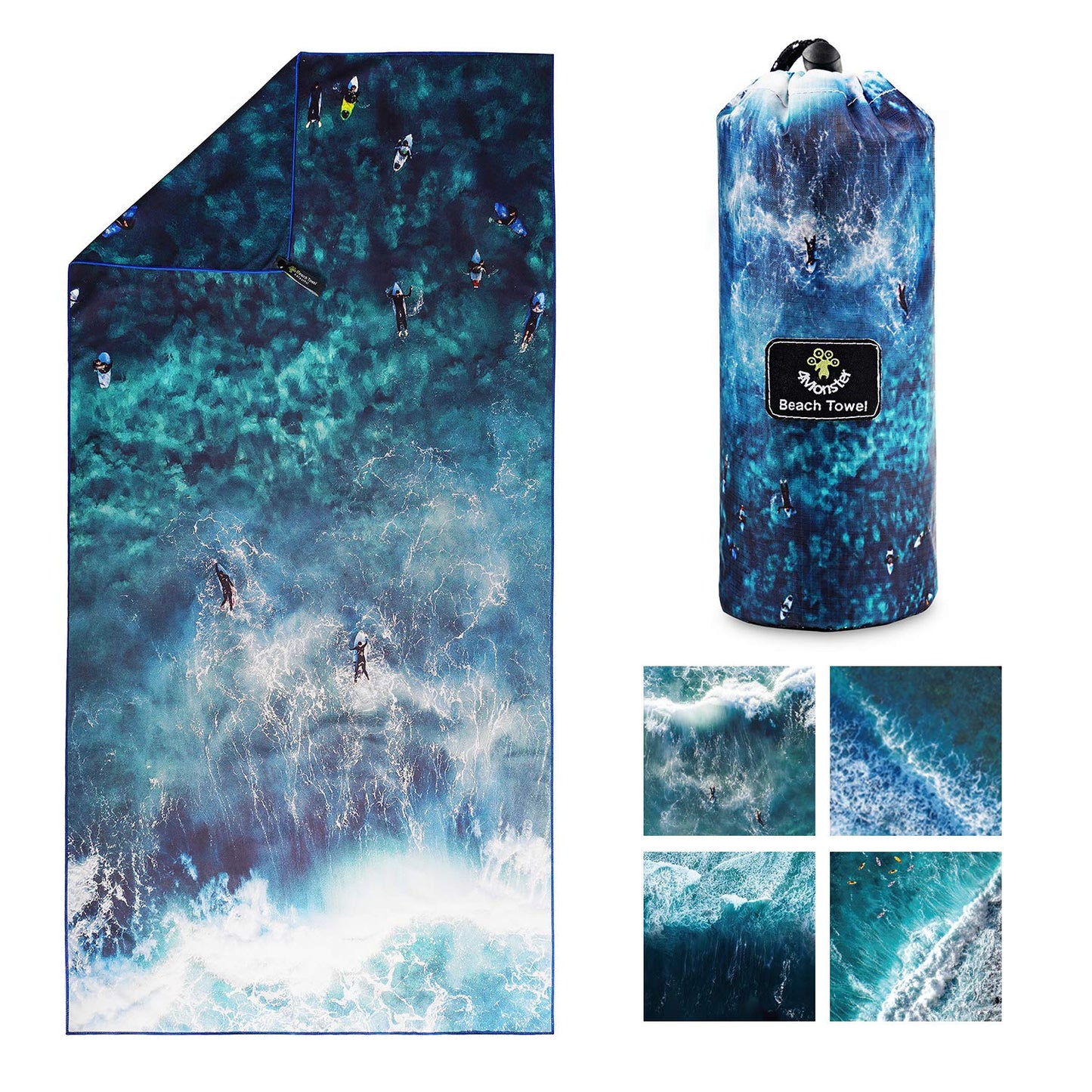SL Travel Gear - 4Monster Microfiber Beach Towel Quick Dry,Super Absorbent Lightweight Travel Towel for Swimmers, Sand Free Camping Towel, Beach Towels for Pool, Swim, Water Sports,Yoga,Gym,Backpacking
