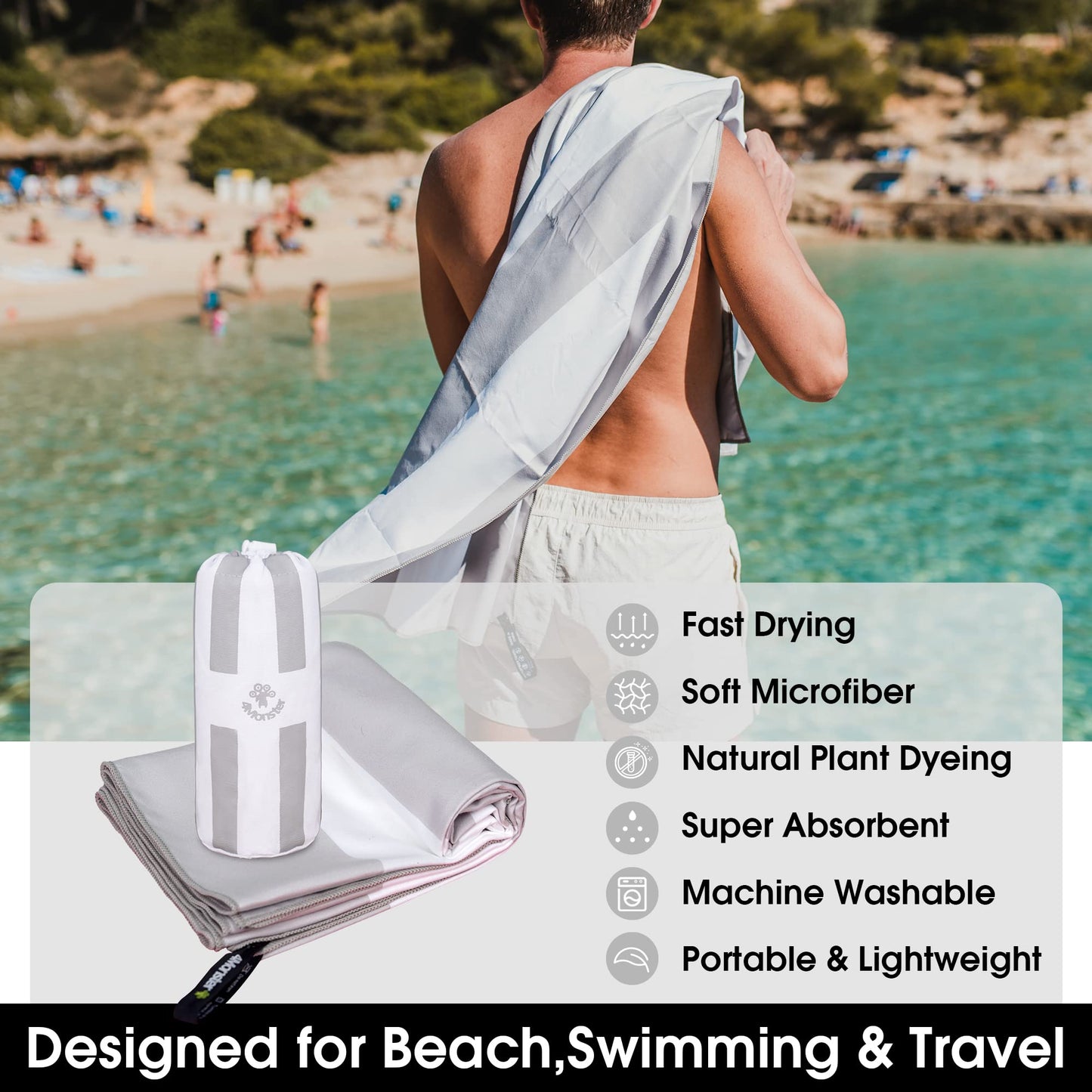 SL Travel Gear - 4Monster Microfiber Beach Towel Quick Dry,Super Absorbent Lightweight Travel Towel for Swimmers, Sand Free Camping Towel, Beach Towels for Pool, Swim, Water Sports,Yoga,Gym,Backpacking
