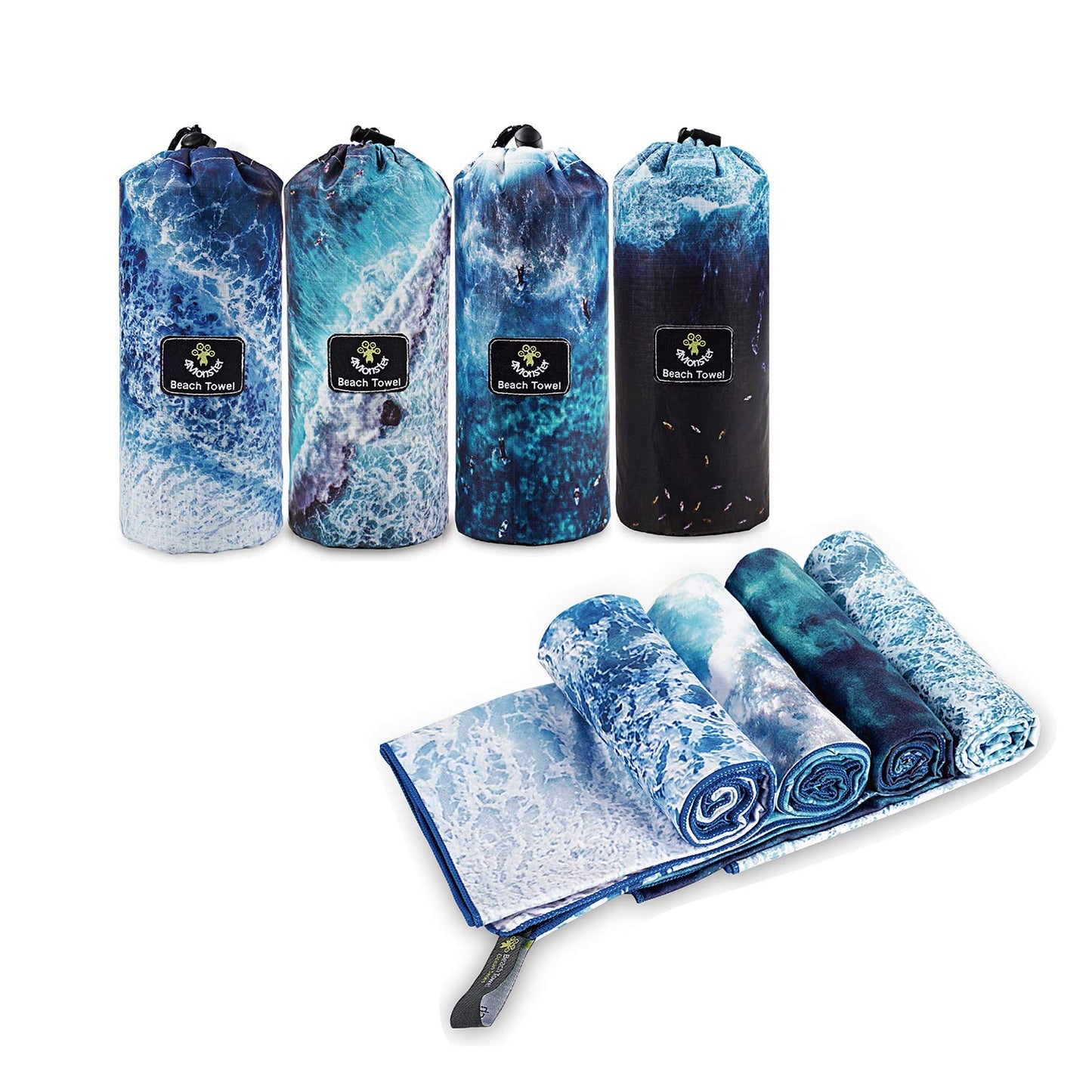 SL Travel Gear - 4Monster Microfiber Beach Towel Quick Dry,Super Absorbent Lightweight Travel Towel for Swimmers, Sand Free Camping Towel, Beach Towels for Pool, Swim, Water Sports,Yoga,Gym,Backpacking