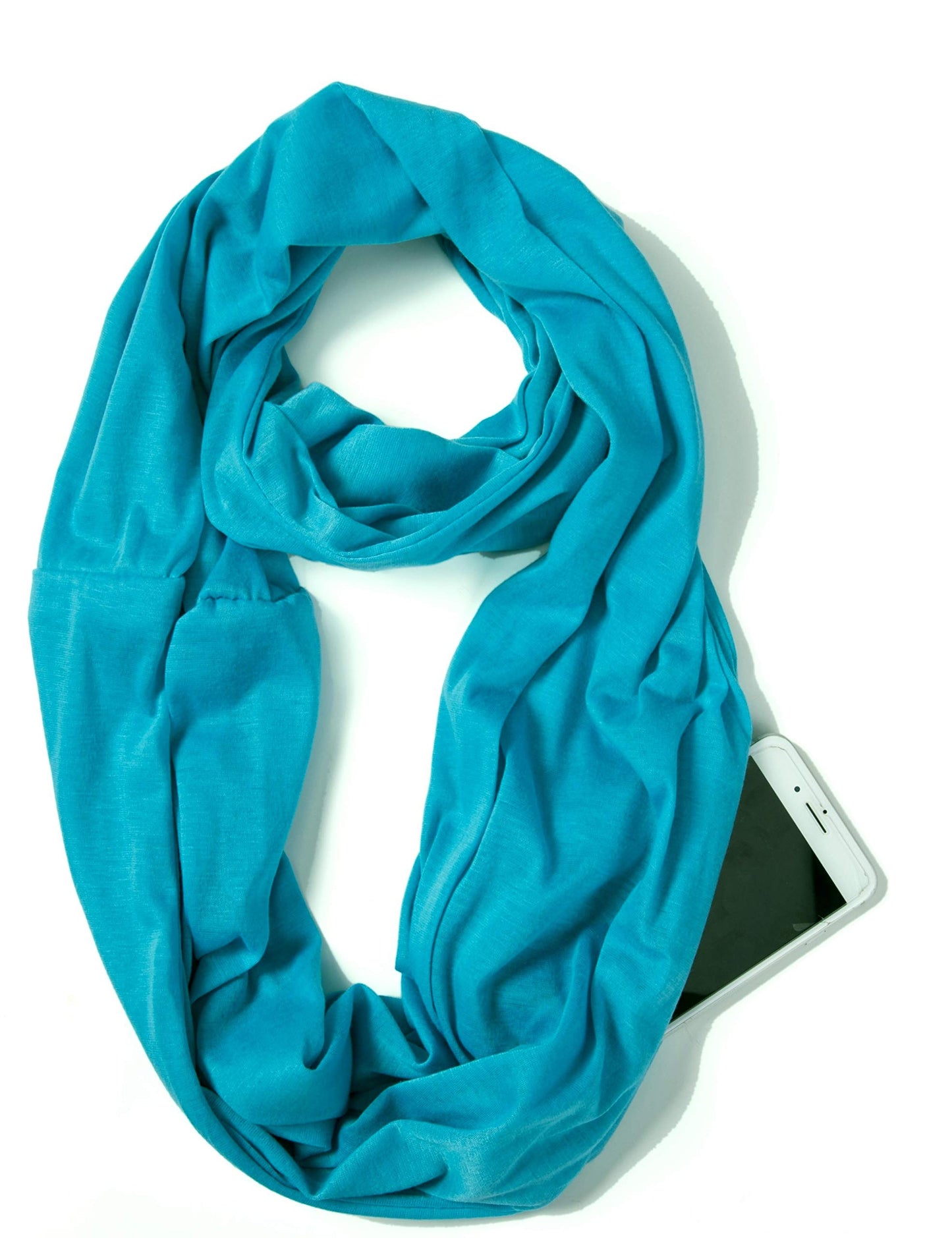 Infinity Loop Solid Color Scarf With Hidden Zipper Pocket For Women - Lightweight Travel Neck Wrap